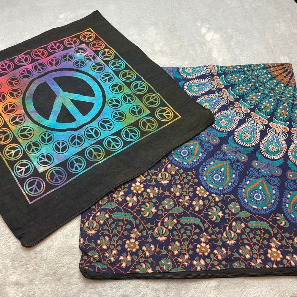 Boho Tie Dye Pillow Covers Square Size 18x18 Multicolor Mandala Peace‎ Sign